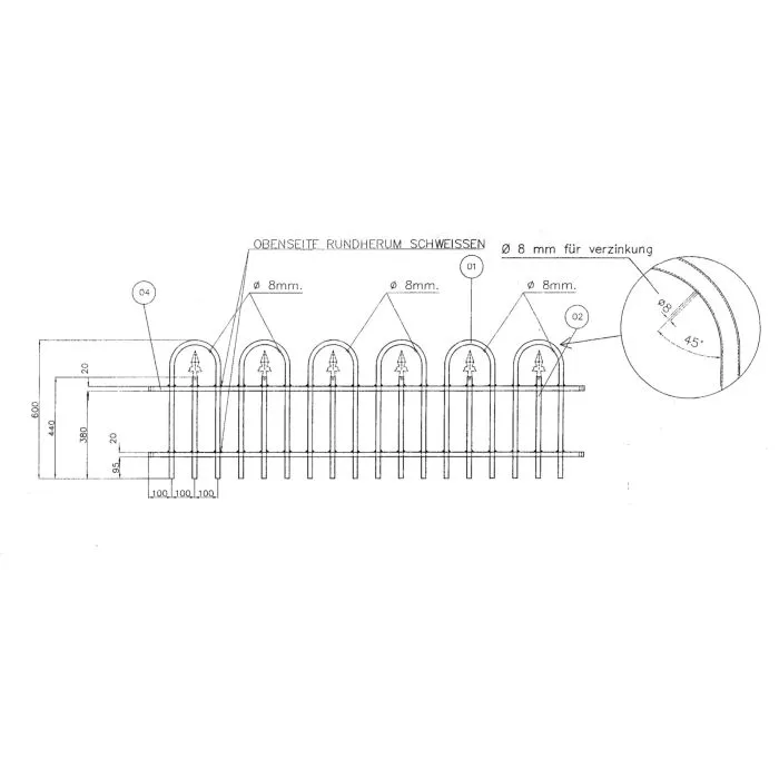 Grille de Clôture en Fer Forgé Basic 190x60cm